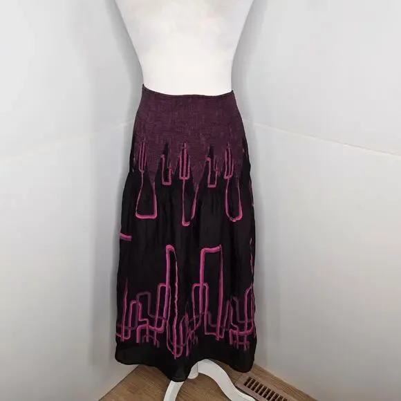 ๐ Lapis Anthropologie EUC Tube Dress Geometric Cityscape Strapless OS purple - Picture 10 of 17